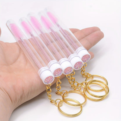 10 Pcs Brosse à cils en tube avec porte-clés doré et bouchons en diamant