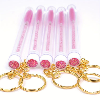 10 Pcs Brosse à cils en tube avec porte-clés doré et bouchons en diamant