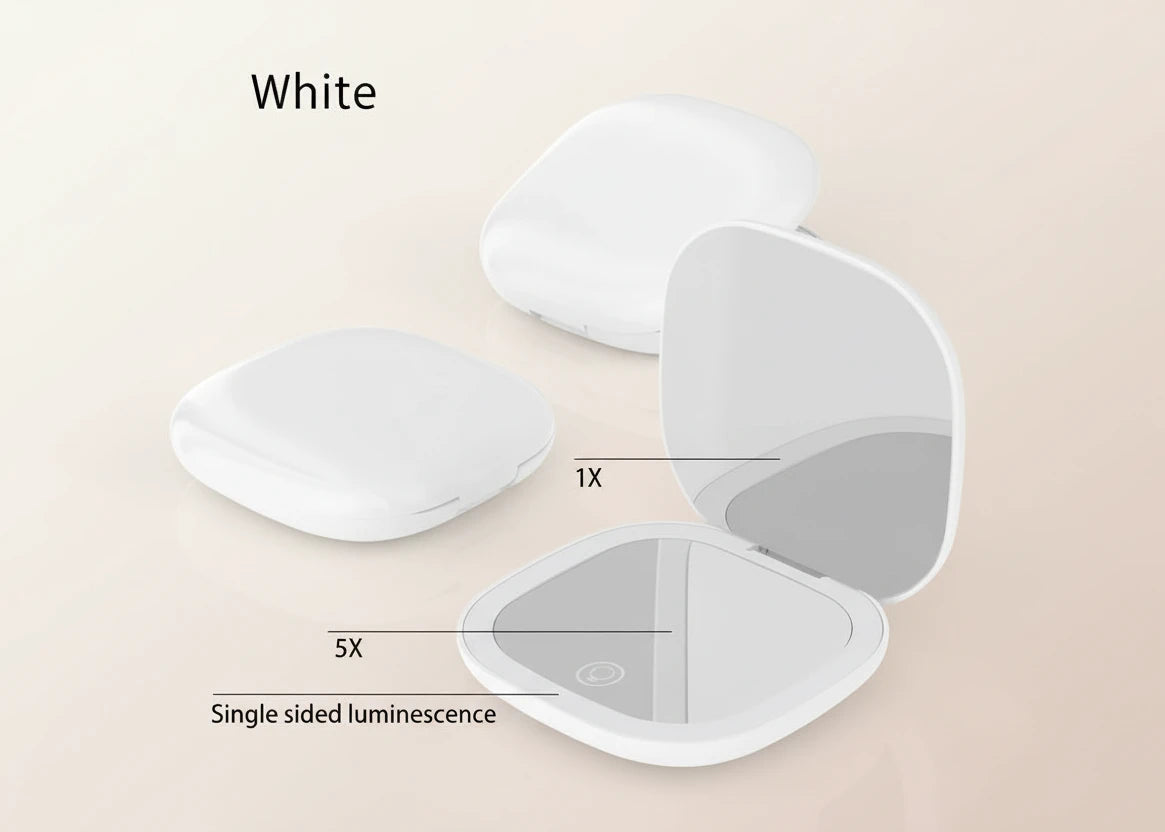 Petit miroir Led de poche pliable compact - grossissement 5x/10x Miroir rechargeable
