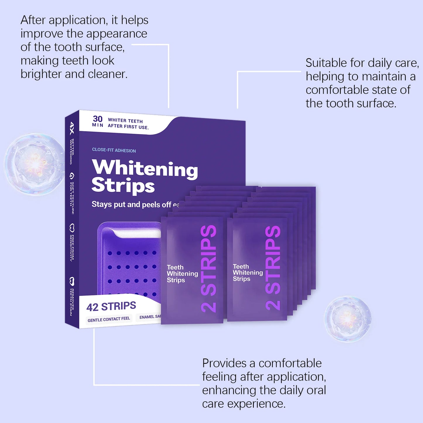 Bandes violettes blanchissantes pour les dents - éliminent les taches et diminue le jaunissement