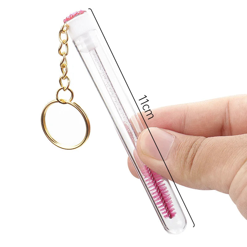 10 Pcs Brosse à cils en tube avec porte-clés doré et bouchons en diamant
