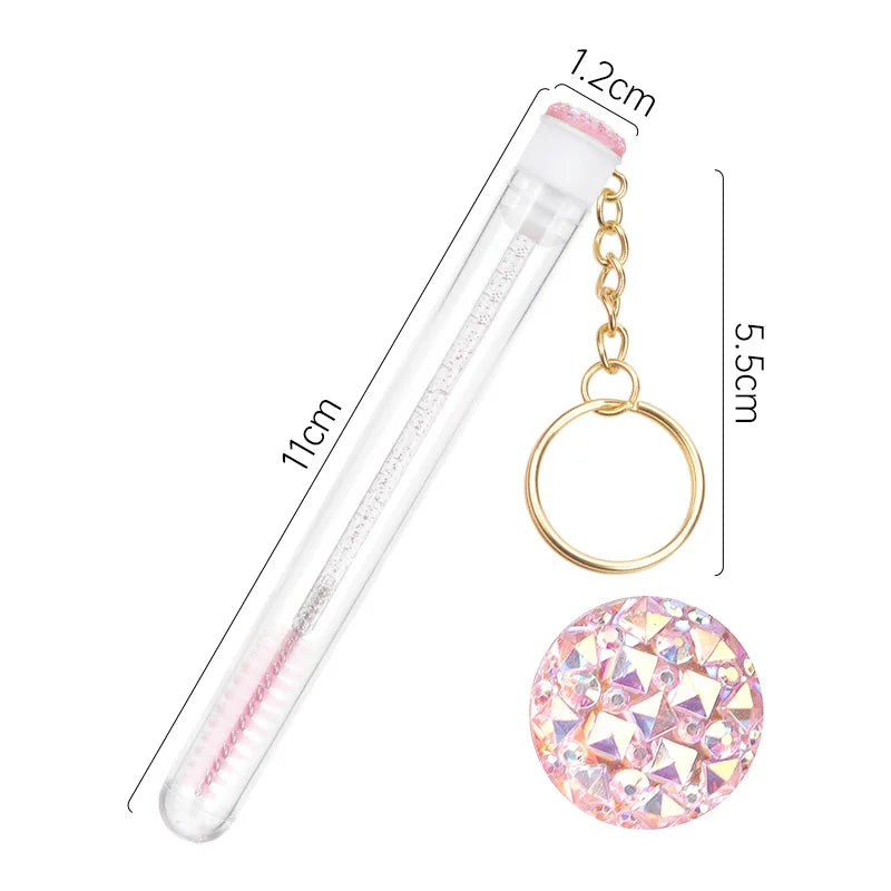 10 Pcs Brosse à cils en tube avec porte-clés doré et bouchons en diamant