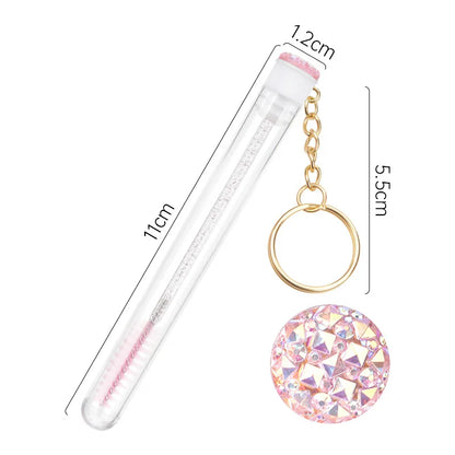 10 Pcs Brosse à cils en tube avec porte-clés doré et bouchons en diamant