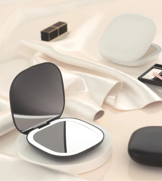 Petit miroir Led de poche pliable compact - grossissement 5x/10x Miroir rechargeable