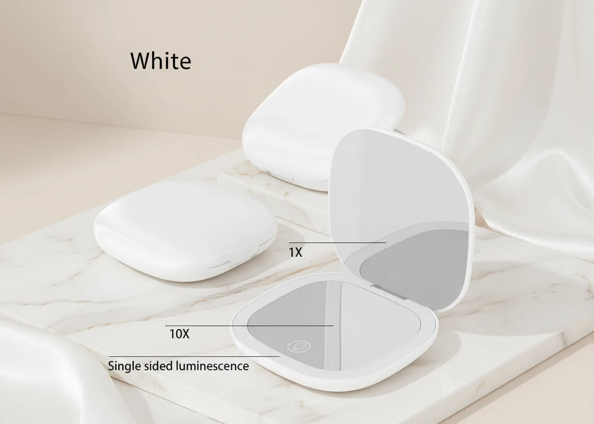 Petit miroir Led de poche pliable compact - grossissement 5x/10x Miroir rechargeable