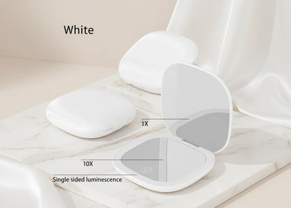 Petit miroir Led de poche pliable compact - grossissement 5x/10x Miroir rechargeable