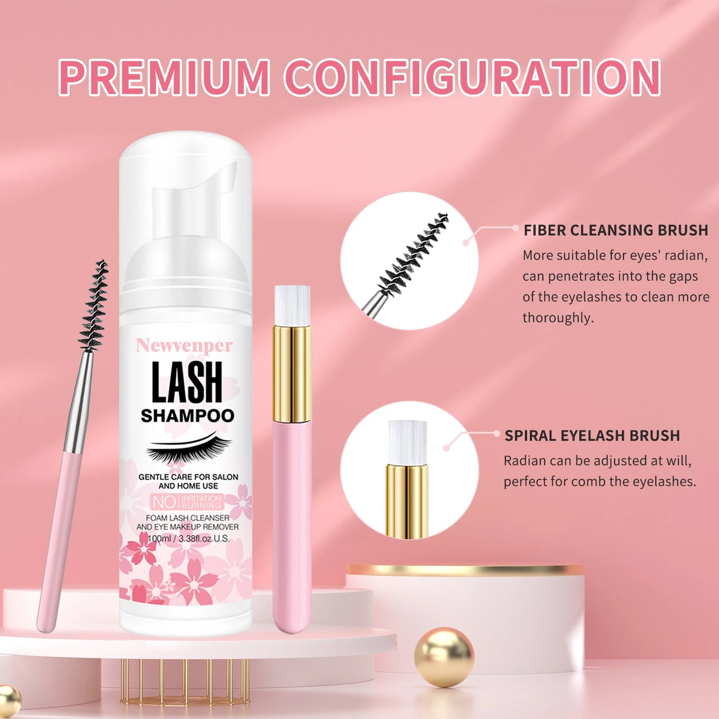 Set de shampoing pour extension de cils 100ML avec pinceau de nettoyage et brosse de Mascara - soin nettoyant et hydratant