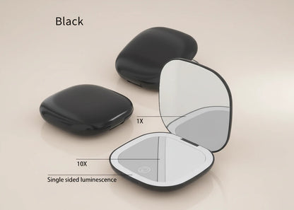 Petit miroir Led de poche pliable compact - grossissement 5x/10x Miroir rechargeable