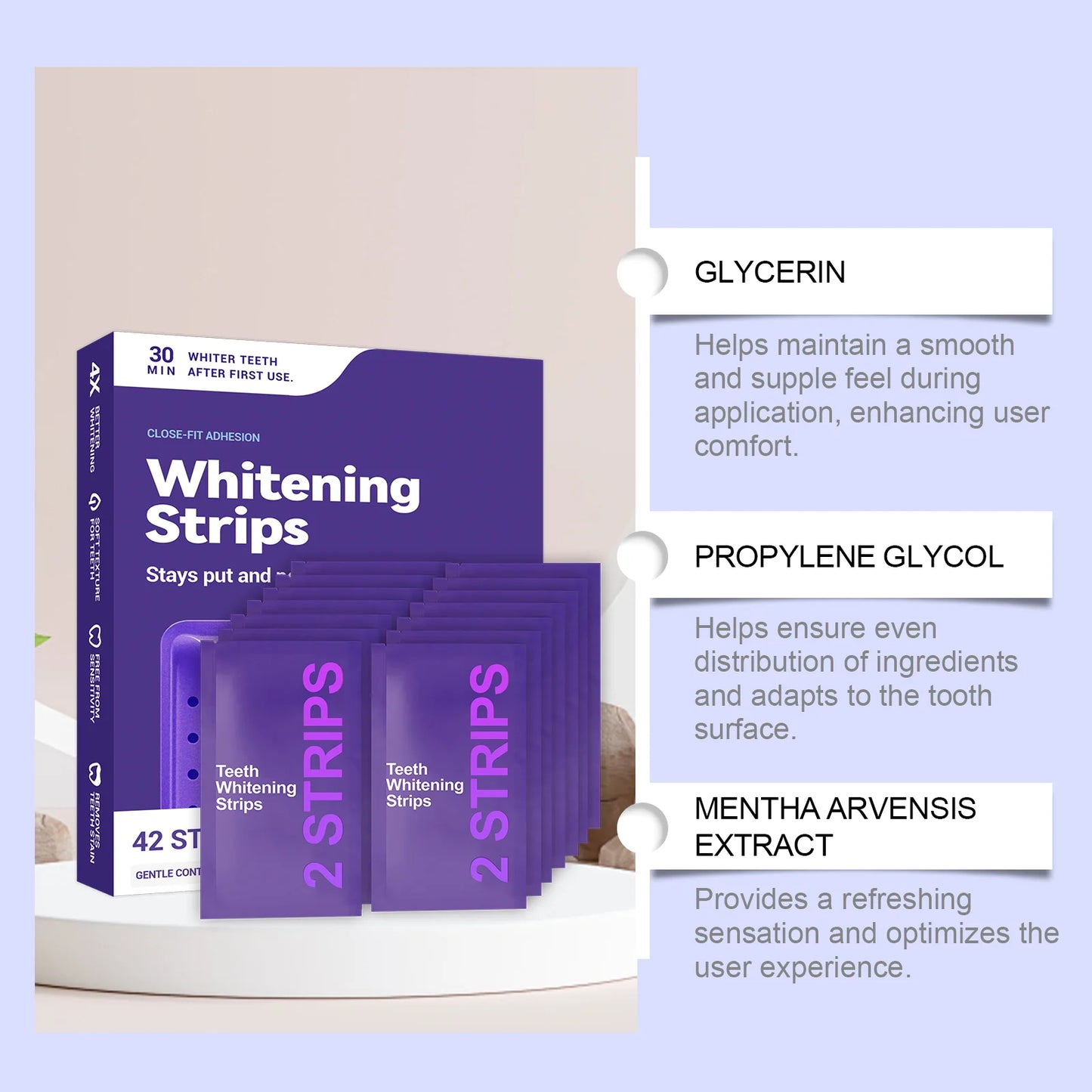 Bandes violettes blanchissantes pour les dents - éliminent les taches et diminue le jaunissement
