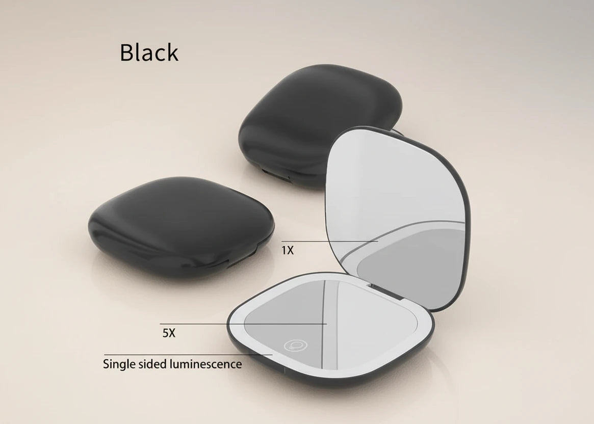 Petit miroir Led de poche pliable compact - grossissement 5x/10x Miroir rechargeable