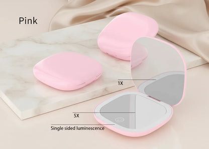 Petit miroir Led de poche pliable compact - grossissement 5x/10x Miroir rechargeable
