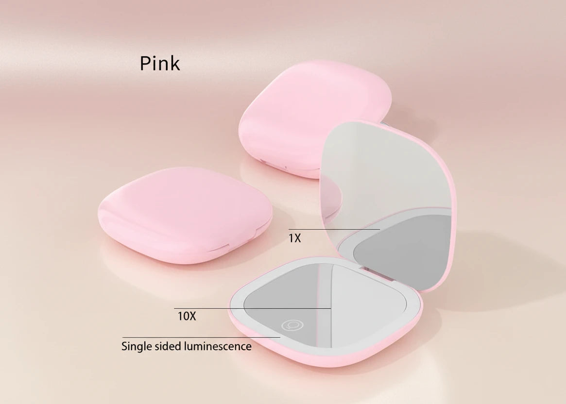 Petit miroir Led de poche pliable compact - grossissement 5x/10x Miroir rechargeable