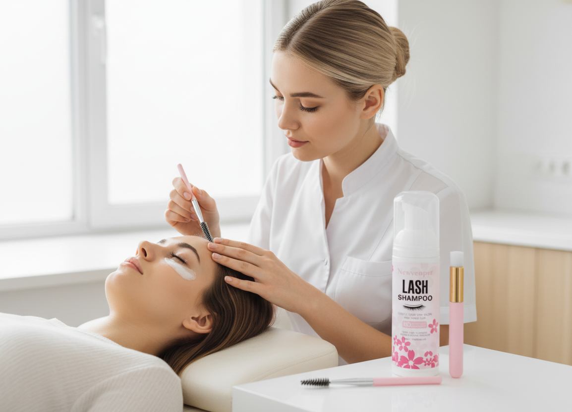Set de shampoing pour extension de cils 100ML avec pinceau de nettoyage et brosse de Mascara - soin nettoyant et hydratant